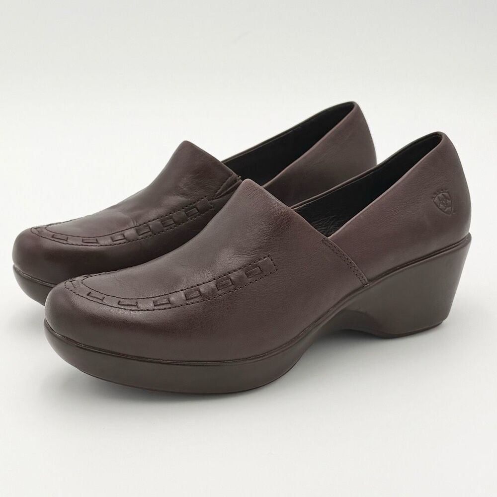 Ariat Brown Leather Slip-On Clogs Apron Toe Design - US Women’s 8M / EU 39
